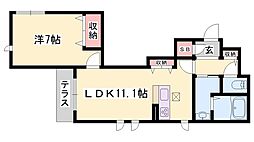 プレミアス三左衛門 1LDKの間取図画像