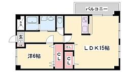 グランツ野里 1LDKの間取図画像