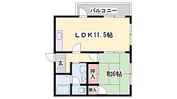 船場スカイハイツ 1LDKの間取図画像