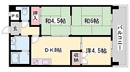 ピアイースト姫路白浜 3DKの間取図画像