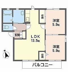 ディアス中島A棟 2LDKの間取図画像