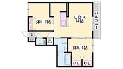 イリゼ 2LDKの間取図画像