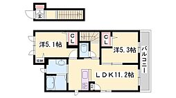 フェリーシード桜丘A 2LDKの間取図画像
