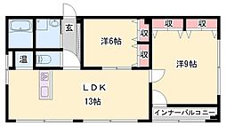 難波ビル 2LDKの間取図画像