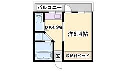 ヒルハイツA棟 1DKの間取図画像