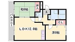 サンライズハイツ2 2LDKの間取図画像