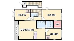 シャーメゾンたつのB 2LDKの間取図画像