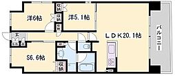 ウエリス姫路 2SLDKの間取図画像