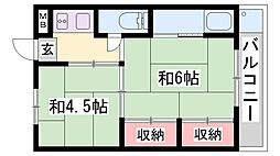ビレッジハウス今在家2号棟 2Kの間取図画像