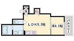姫路市南条アパート 1LDKの間取図画像