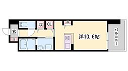 クレール姫路 1Kの間取図画像
