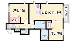 シャーメゾンガーデンズ惣盛A 2LDKの間取図画像