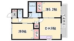 サニーフラット御立 2DKの間取図画像