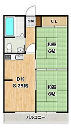 甲南青木コーポラス 2DKの間取図画像
