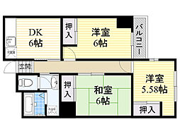 佐井寺ハイツ 3DKの間取図画像