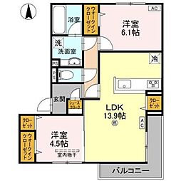 D-residence南茨木 2LDKの間取図画像