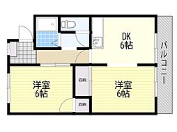 いほりコーポ1棟 2DKの間取図画像