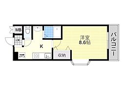 ハイツクローバー2 1Kの間取図画像