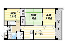 クオリティ五月ケ丘 3LDKの間取図画像