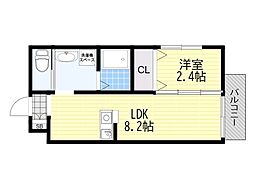 リアコート関大前II 1LDKの間取図画像