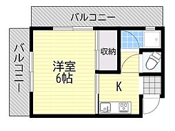 王子ビル 1Kの間取図画像
