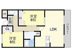メロディーハイツ五月が丘 2LDKの間取図画像