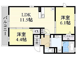 メゾンドシャルール 2LDKの間取図画像