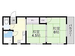 若竹マンション 2DKの間取図画像