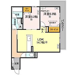 D-residence荘園B 2LDKの間取図画像