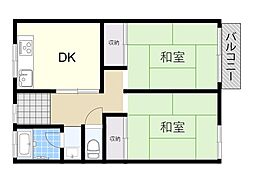 凌雲荘北棟 2DKの間取図画像