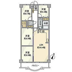 ハイロイヤル緑地公園A棟 4LDKの間取図画像