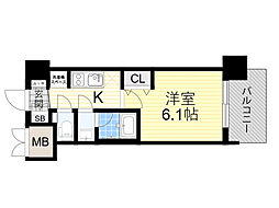 プレサン神崎川FINEBLESS 1Kの間取図画像