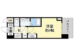 エスレジデンス新大阪ガーデン 1Kの間取図画像