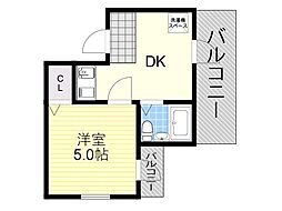 アメニティー新高二番館 1DKの間取図画像