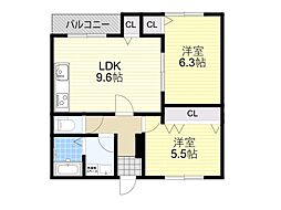 クレセル利倉東II 2LDKの間取図画像