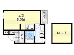 阪急千里線 下新庄駅 徒歩3分の賃貸アパート 2階ワンルームの間取り