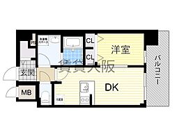 レジュールアッシュ OSAKA GATEWAY 13階1DKの間取り