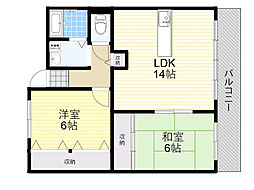 阪急宝塚本線 曽根駅 徒歩33分の賃貸マンション 4階2LDKの間取り
