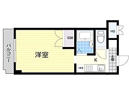 阪急宝塚本線 蛍池駅 徒歩7分の賃貸マンション 2階1Kの間取り