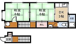 阪急宝塚本線 蛍池駅 徒歩8分の賃貸アパート 2階2Kの間取り