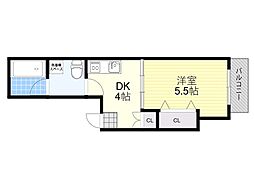 レイドール箕面 6階1DKの間取り