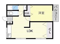 第一山口文化 2階1LDKの間取り