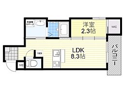 リアコート上新庄 3階1LDKの間取り