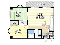 ラ・メール鉢塚 2階2LDKの間取り