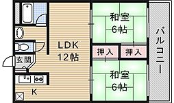 コーポ三矢 2LDKの間取図画像