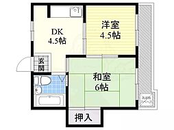 サンハイツ中桜塚 2DKの間取図画像