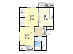 ラカーサ箕面 2DKの間取図画像