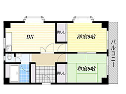 第2山本マンション 2DKの間取図画像