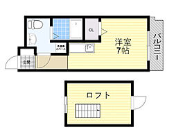 エルフ豊中 1Kの間取図画像