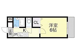 パピネス・オーク 1Kの間取図画像